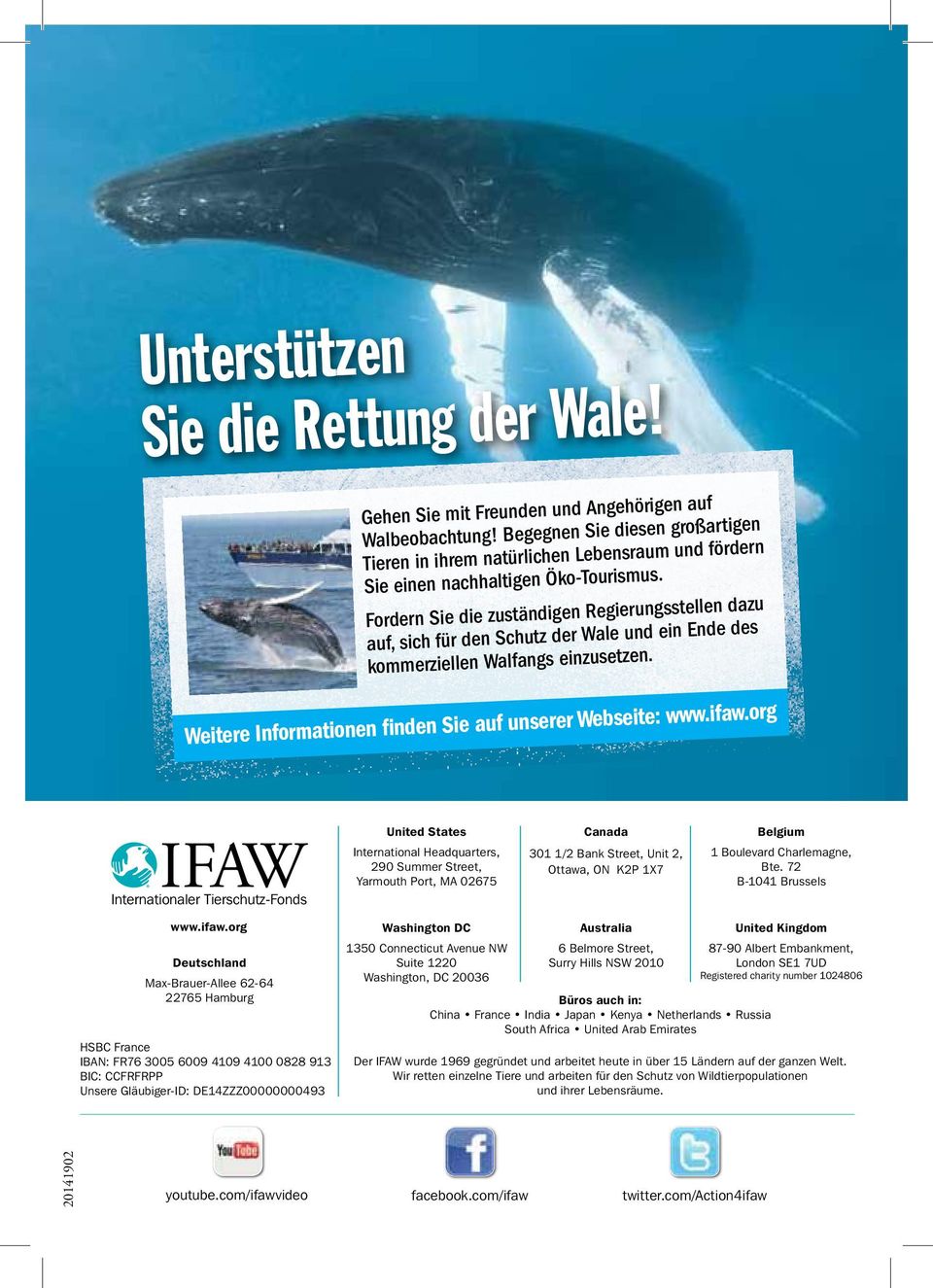 Fordern Sie die zuständigen Regierungsstellen dazu auf, sich für den Schutz der Wale und ein Ende des kommerziellen Walfangs einzusetzen. Weitere Informationen finden Sie auf unserer Webseite: www.