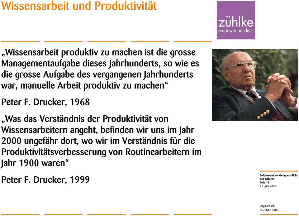 Drucker, 1968 Was das Verständnis der Produktivität von Wissensarbeitern angeht, befinden wir uns im Jahr 2000 ungefähr