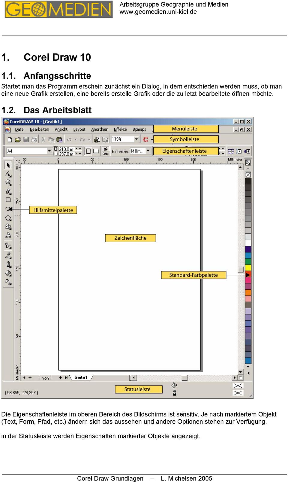 Das Arbeitsblatt Die Eigenschaftenleiste im oberen Bereich des Bildschirms ist sensitiv.