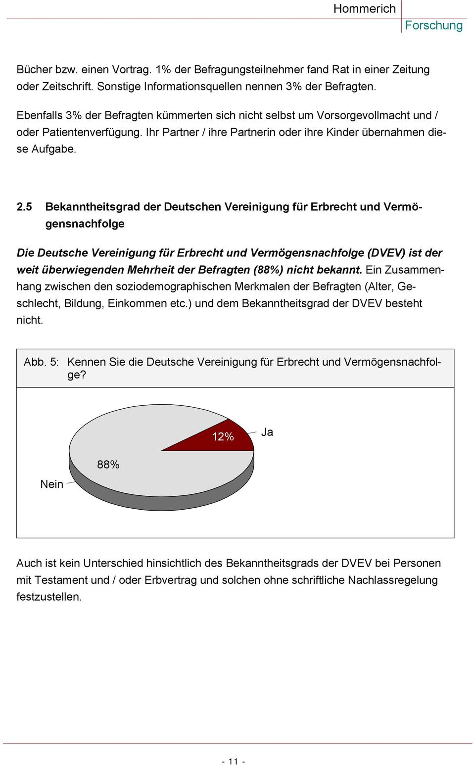 5 Bekanntheitsgrad der Deutschen Vereinigung für Erbrecht und Vermögensnachfolge Die Deutsche Vereinigung für Erbrecht und Vermögensnachfolge (DVEV) ist der weit überwiegenden Mehrheit der Befragten