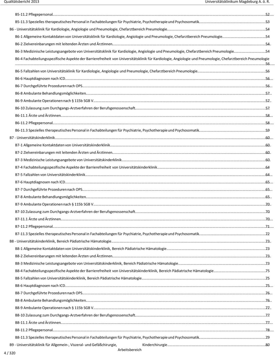 .. 54 B6-1 Allgemeine Kontaktdaten von Universitätsklinik für Kardiologie, Angiologie und Pneumologie, Chefarztbereich Pneumologie...54 B6-2 Zielvereinbarungen mit leitenden Ärzten und Ärztinnen.