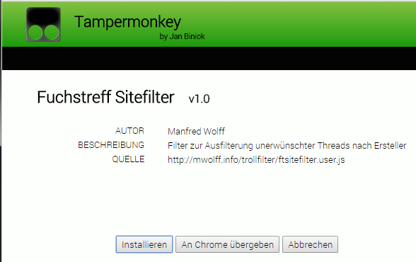 Installation von Skripten Sowohl in Greasemonkey als auch bei Tampermonkey läuft die Installation ähnlich. Ich browse zur Skriptseite in unserem Fall http://mwolff.info.