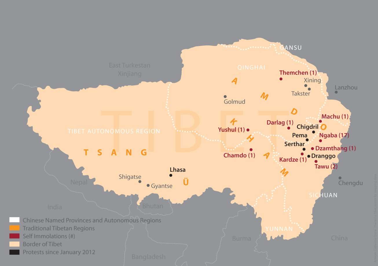 Chronologie der Gewalt in Tibet März 2011 - März 2012 Seit März 2011 wurden: - über 420 Tibeter festgenommen - 50 Tibeter durch chinesische Sicherheitskräfte getötet - mindestens 73 Tibeter durch