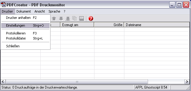2.1 PDF Creator Konfiguration Nach dem Start des Creators (Windows Start Menü) können Einstellungen, wie z.b. Ziel des Speicherorts, geändert werden. Die Konfiguration erfolgt im Druckmonitor. 3.