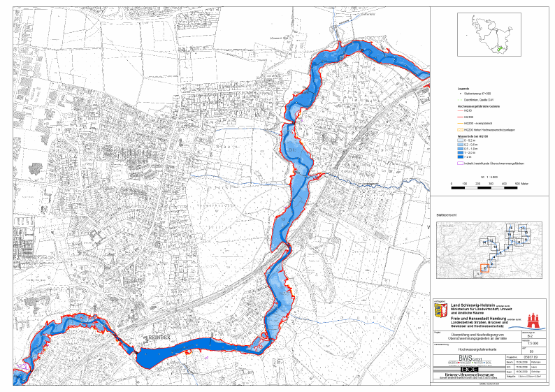 Hochwassergefahrenkarten Sachstand Hochwassergefährdungskarte (Grundlagen zur Ausweisung von ÜSG) Extremereignis (SH: HQ200, Küste?