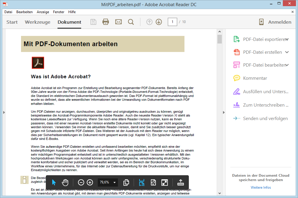3 Adobe Acrobat DC/2015 PDF-Dokumente erstellen und publizieren 3 PDF-Dateien anzeigen und drucken In diesem Kapitel erfahren Sie was die Anwendung Acrobat Reader ist wie Sie PDF-Dateien anzeigen und