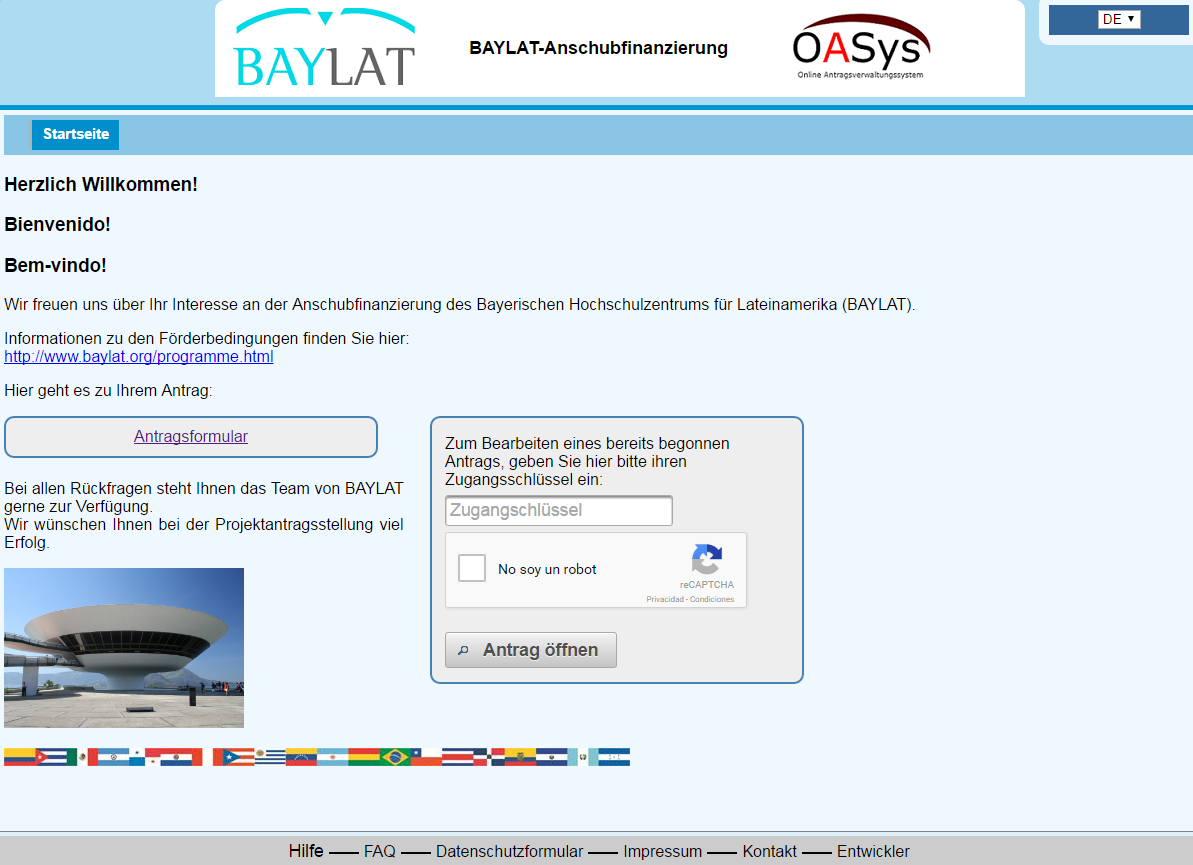 . Startseite. Unter www.baylat.org/programme.html sind die Rahmenbedingungen von BAYLAT hinterlegt. Auf Antragsformular klicken zur Neuanlage eines Antrages.