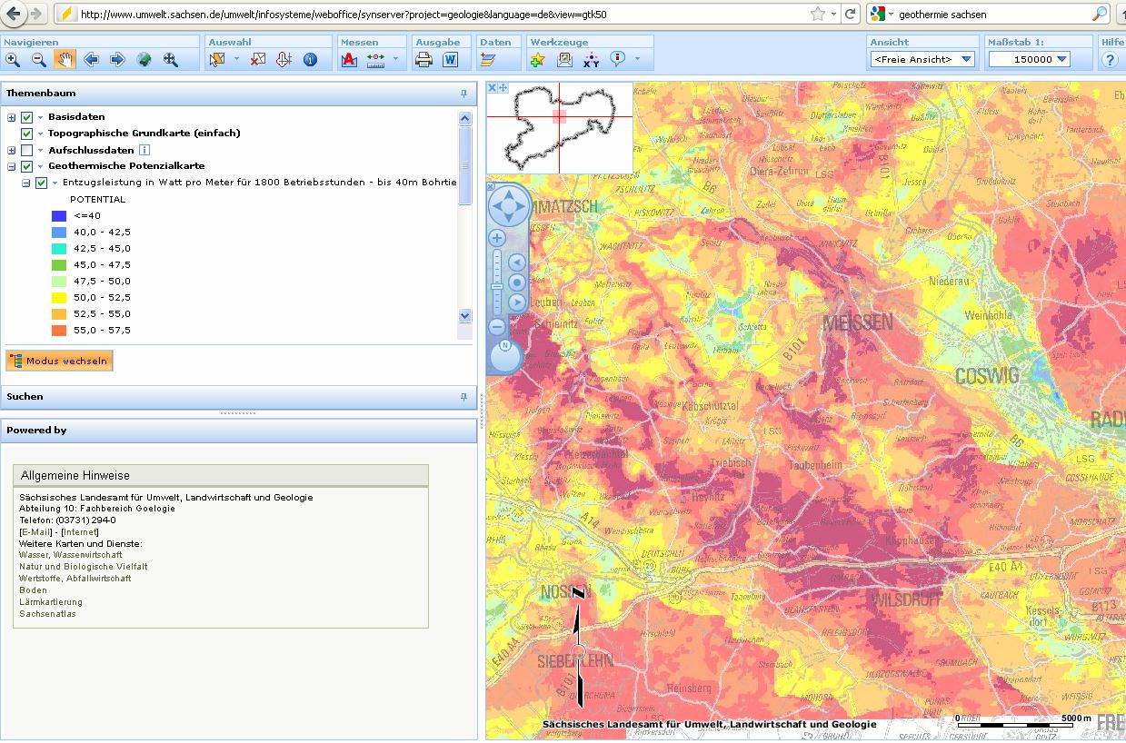 6: Interaktive Geothermische Karte GTK 50. Die Geofachdaten werden erst ab einem Maßstab von 1:150.000 angezeigt.