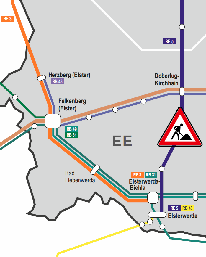 Angebotsänderungen in der Region Elbe-Elster Tausch der Linien RE3 / RE5 südlich von Berlin Verkürzung der Fahrzeit Berlin Elsterwerda (heute 125 Minuten) nach Ausbau: 114 Minuten alle Halte 95