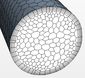 Abbildung 15 Randschichtvernetzung am Einlauf des Simulationsraumes Die Stärke der ersten Zelle an der Wand wird mit Hilfe des n + Ansatzes über die Reynoldszahl ermittelt.