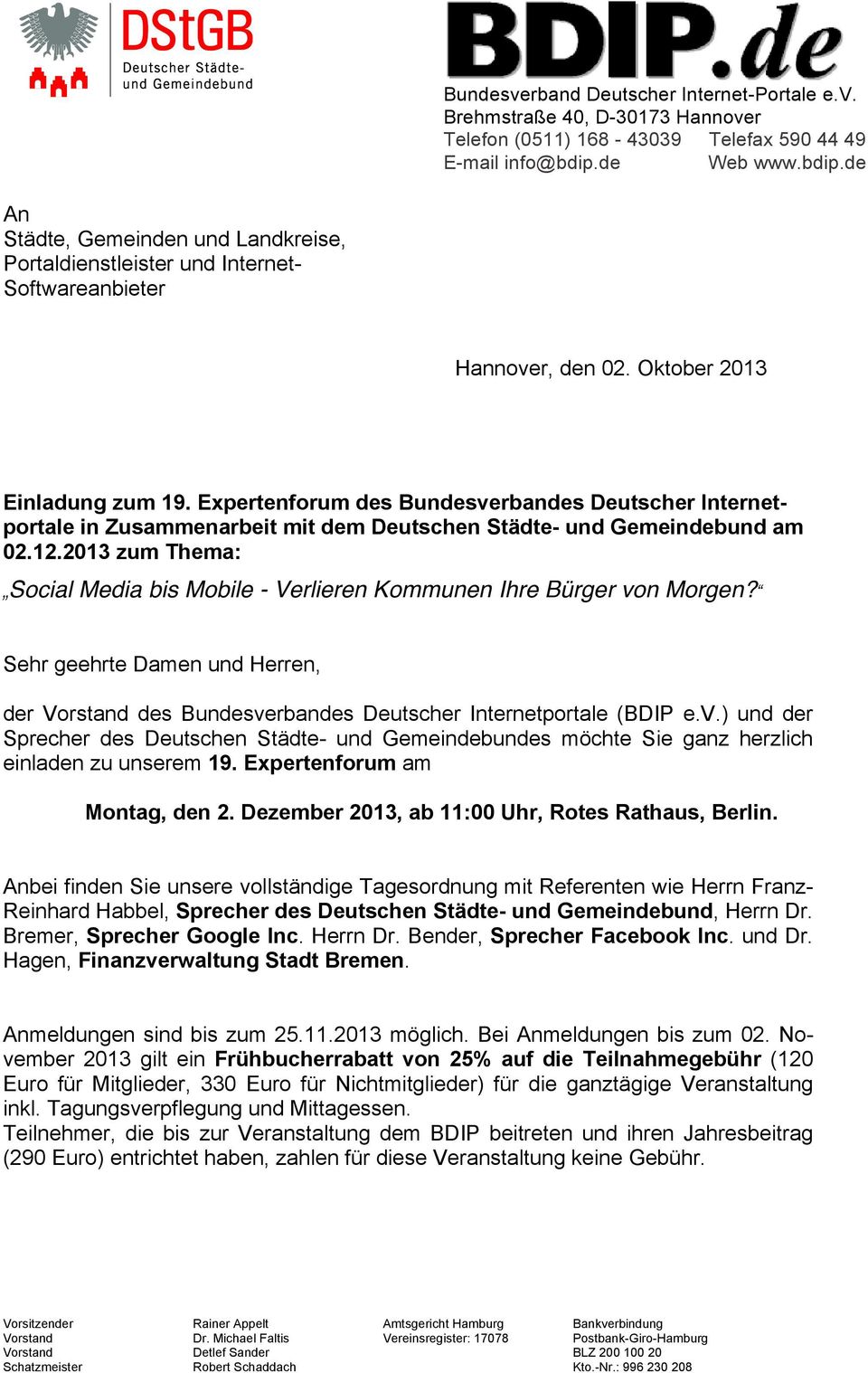 Expertenforum des Bundesverbandes Deutscher Internetportale in Zusammenarbeit mit dem Deutschen Städte- und Gemeindebund am 02.12.