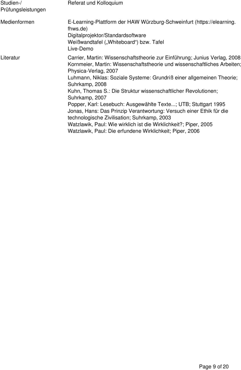 Tafel Live-Demo Literatur Carrier, Martin: Wissenschaftstheorie zur Einführung; Junius Verlag, 2008 Kornmeier, Martin: Wissenschaftstheorie und wissenschaftliches Arbeiten; Physica-Verlag, 2007