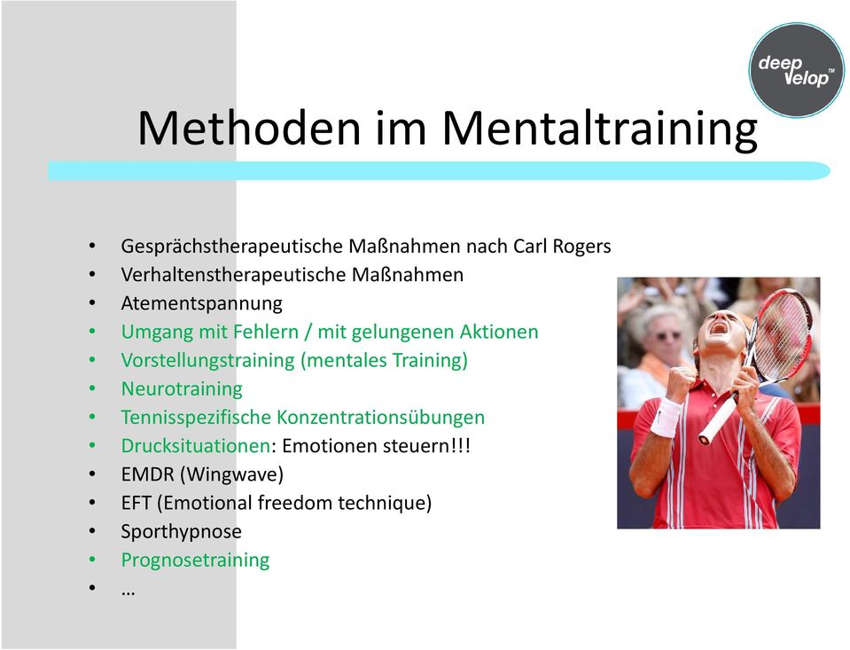 Vorstellungstraining (mentales Training) Neurotraining Tennisspezifische Konzentrationsübungen