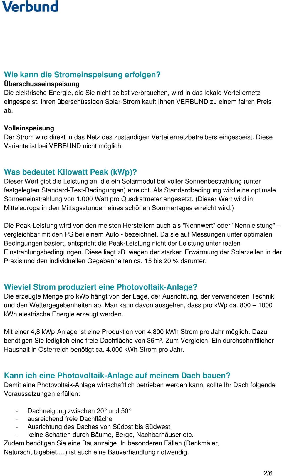 Diese Variante ist bei VERBUND nicht möglich. Was bedeutet Kilowatt Peak (kwp)?