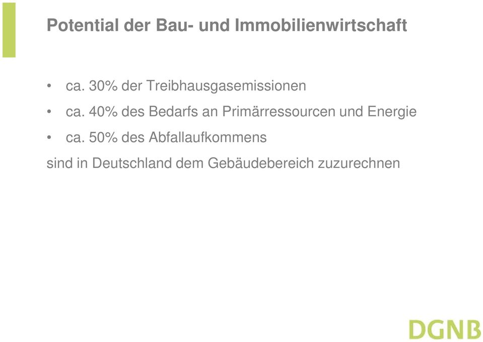40% des Bedarfs an Primärressourcen und Energie ca.