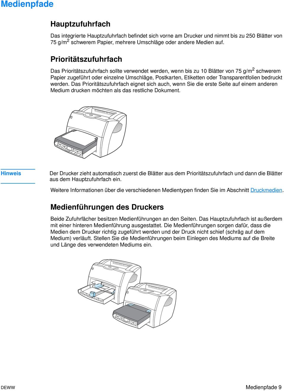 Transparentfolien bedruckt werden. Das Prioritätszufuhrfach eignet sich auch, wenn Sie die erste Seite auf einem anderen Medium drucken möchten als das restliche Dokument.