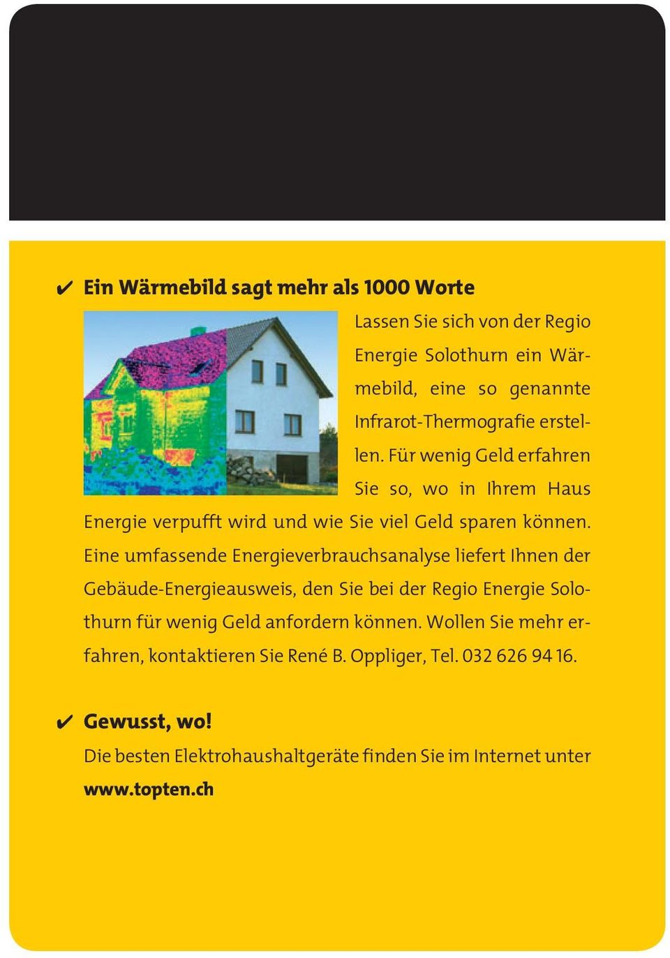Eine umfassende Energieverbrauchsanalyse liefert Ihnen der Gebäude-Energieausweis, den Sie bei der Regio Energie Solothurn für wenig Geld anfordern