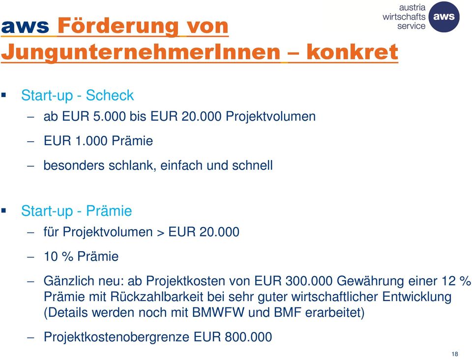 000 10 % Prämie Gänzlich neu: ab Projektkosten von EUR 300.