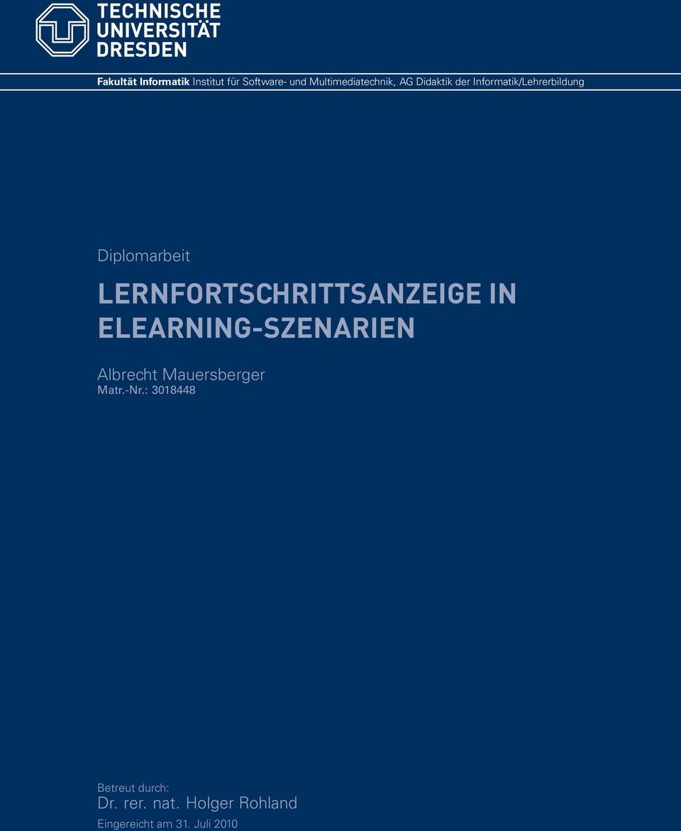 LERNFORTSCHRITTSANZEIGE IN ELEARNING-SZENARIEN Albrecht Mauersberger