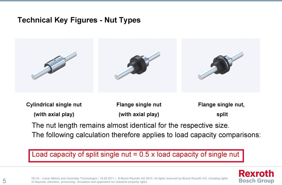 The following calculation therefore applies to load capacity comparisons: split Load capacity of split single nut = 0.