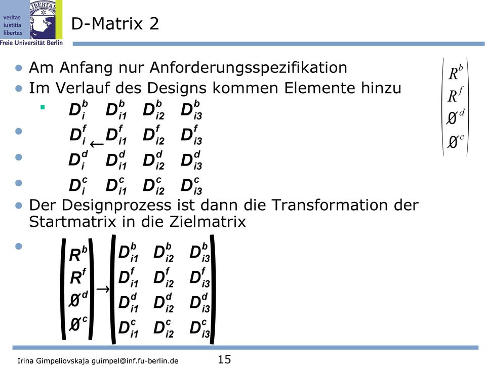 Designprozess ist ann ie Transormation er Startmatrix in ie Zielmatrix R Di1 D i2 D i3