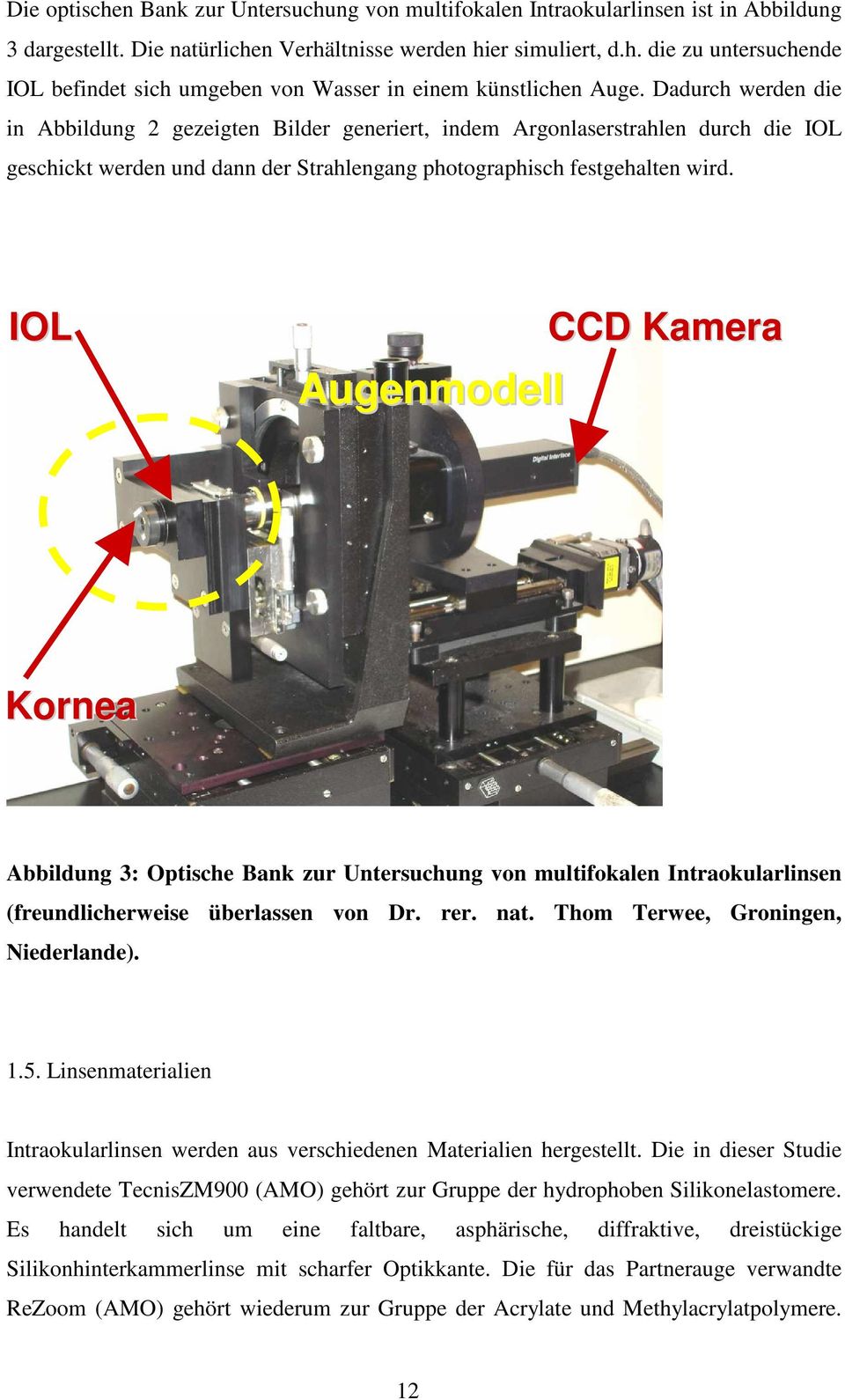 IOL Augenmodell CCD Kamera Kornea Abbildung 3: Optische Bank zur Untersuchung von multifokalen Intraokularlinsen (freundlicherweise überlassen von Dr. rer. nat. Thom Terwee, Groningen, Niederlande).