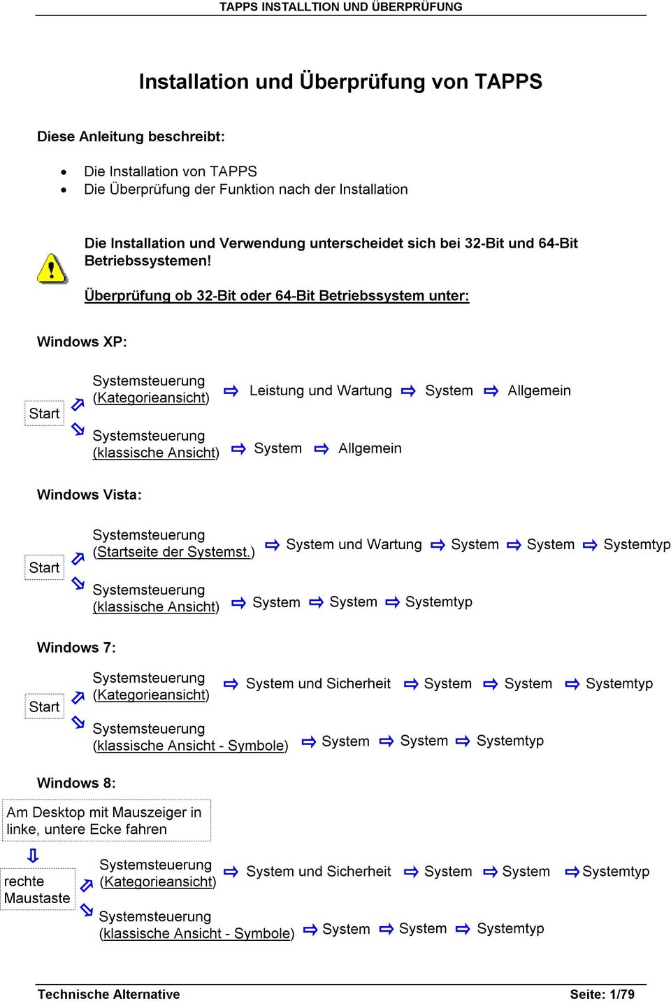 Überprüfung ob 32-Bit oder 64-Bit Betriebssystem unter: Windows XP: Start Systemsteuerung (Kategorieansicht) Systemsteuerung (klassische Ansicht) System Allgemein Leistung und Wartung System