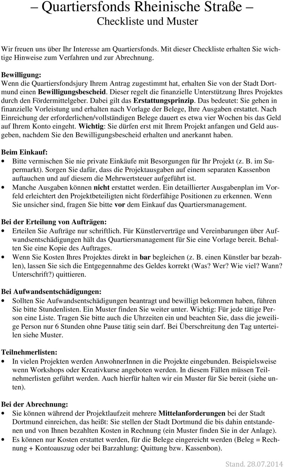 Quartiersfonds Rheinische Straße Checkliste Und Muster Pdf