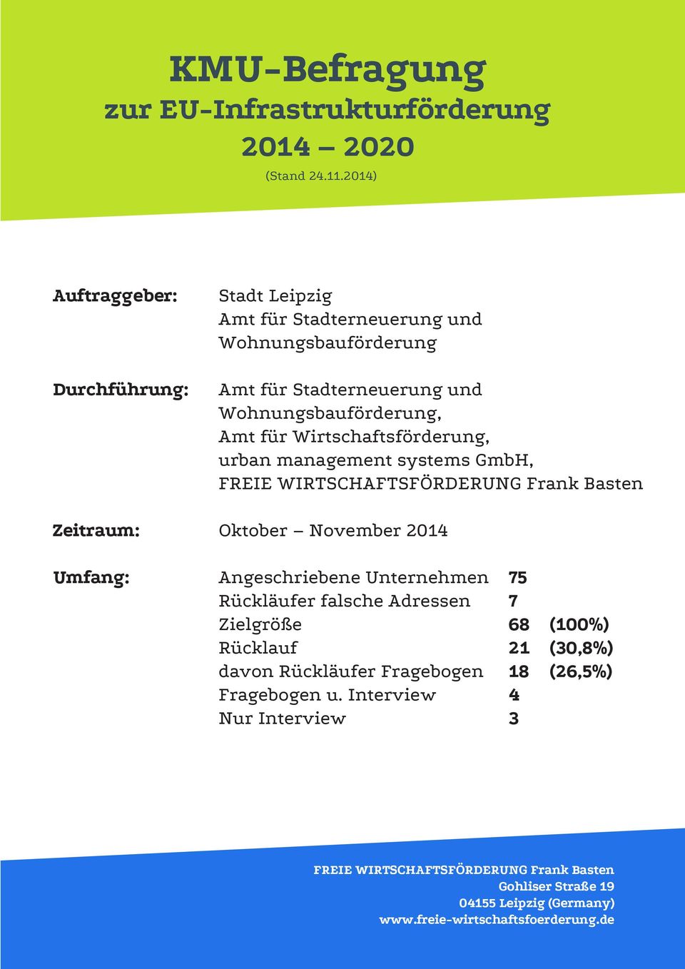und Wohnungsbauförderung, Amt für Wirtschaftsförderung, urban management systems GmbH, Zeitraum: Oktober November 2014