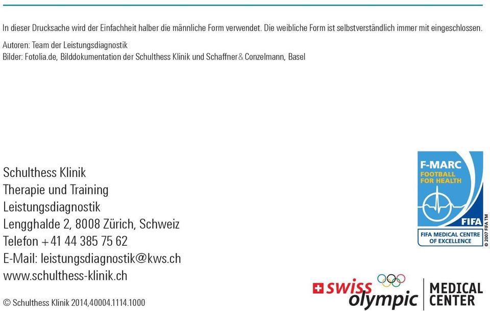 de, Bilddokumentation der Schulthess Klinik und Schaffner & Conzelmann, Basel Schulthess Klinik Therapie und Training
