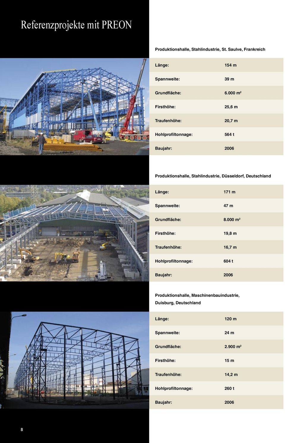 000 m 2 25,6 m 20,7 m 564 t Baujahr: 2006 Produktionshalle, Stahlindustrie, Düsseldorf, Deutschland