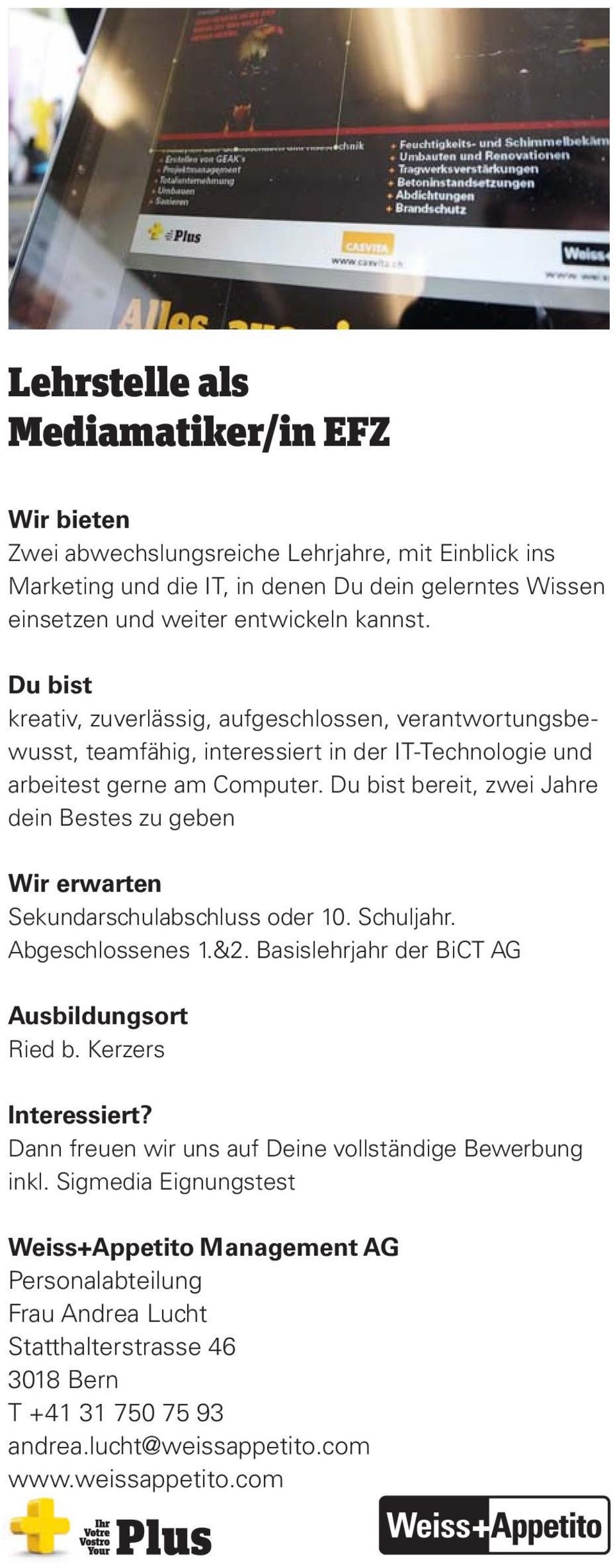 kreativ, zuverlässig, aufgeschlossen, verantwortungsbewusst, teamfähig, interessiert in der IT-Technologie und arbeitest gerne am Computer.