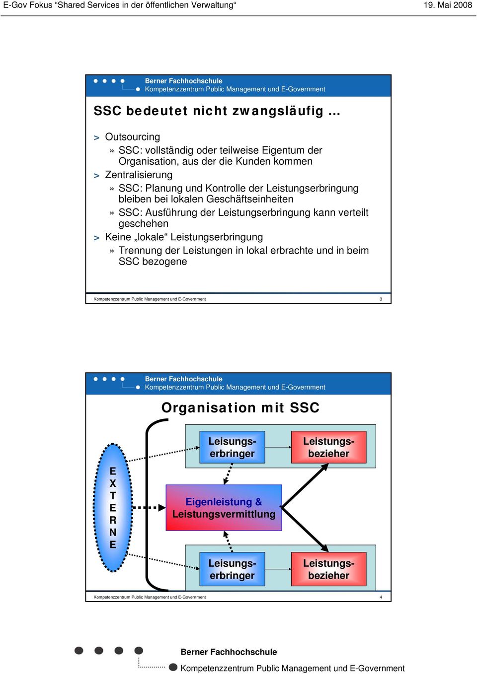 Kontrolle der Leistungserbringung bleiben bei lokalen Geschäftseinheiten» SSC: Ausführung der Leistungserbringung kann verteilt geschehen >