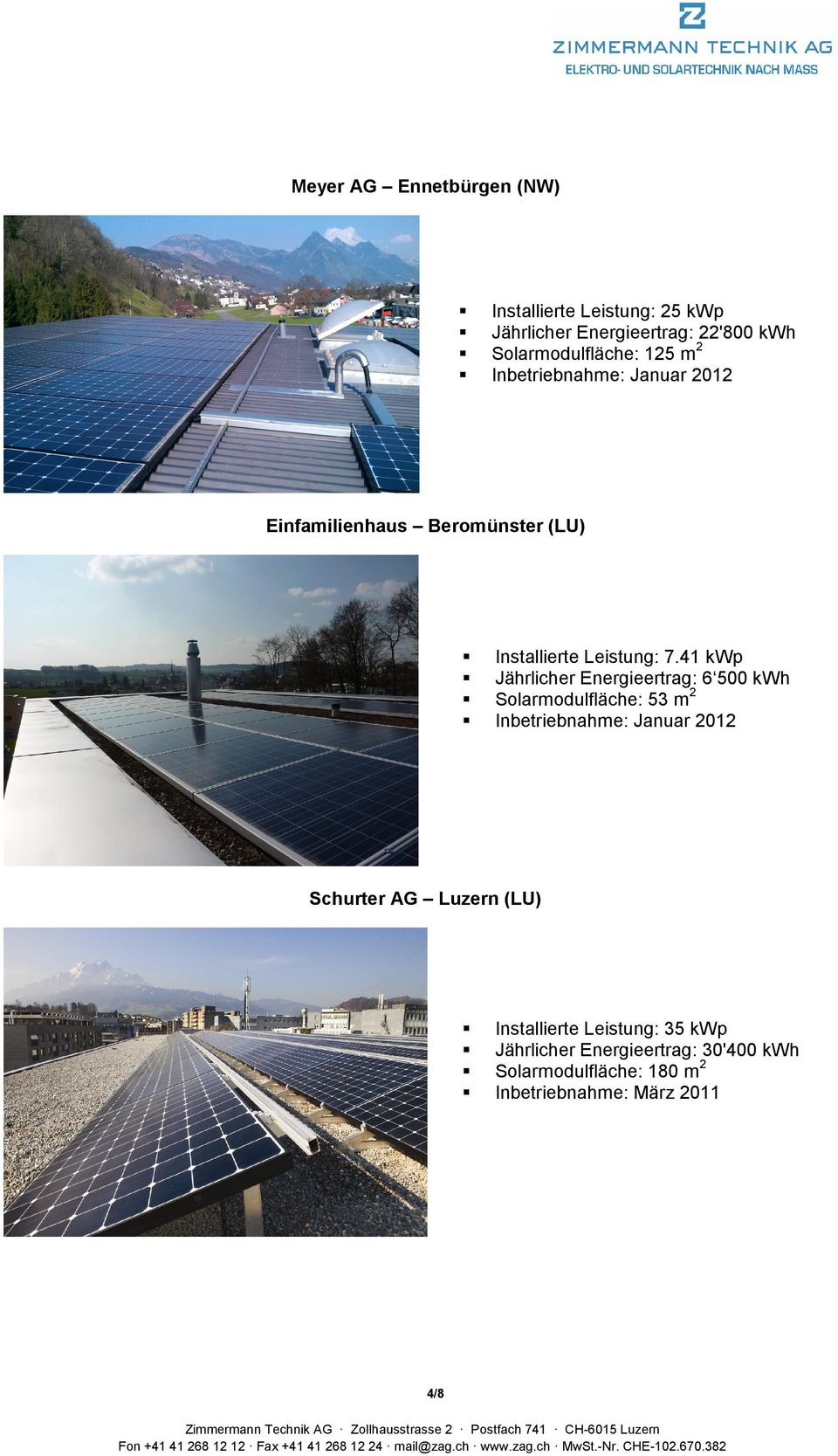 41 kwp Jährlicher Energieertrag: 6 500 kwh Solarmodulfläche: 53 m 2 Inbetriebnahme: Januar 2012 Schurter AG