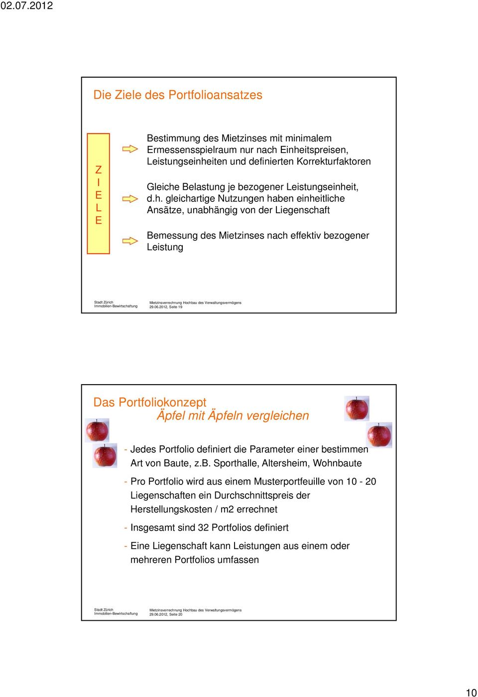 2012, Seite 19 Das Portfoliokonzept Äpfel mit Äpfeln vergleichen - Jedes Portfolio definiert die Parameter einer be
