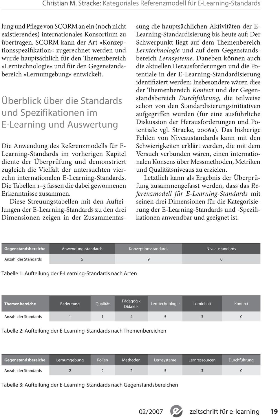Überblick über die Standards und Spezifikationen im E-Learning und Auswertung Die Anwendung des Referenzmodells für E- Learning-Standards im vorherigen Kapitel diente der Überprüfung und demonstriert