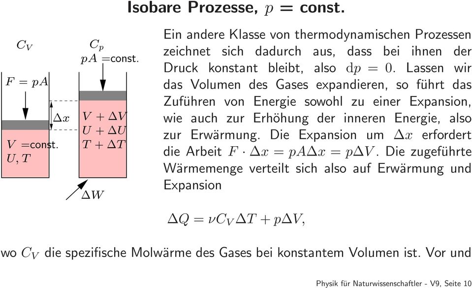 Lassen wir das Volumen des Gases expandieren, so führt das Zuführen von Energie sowohl zu einer Expansion, wie auch zur Erhöhung der inneren Energie, also zur