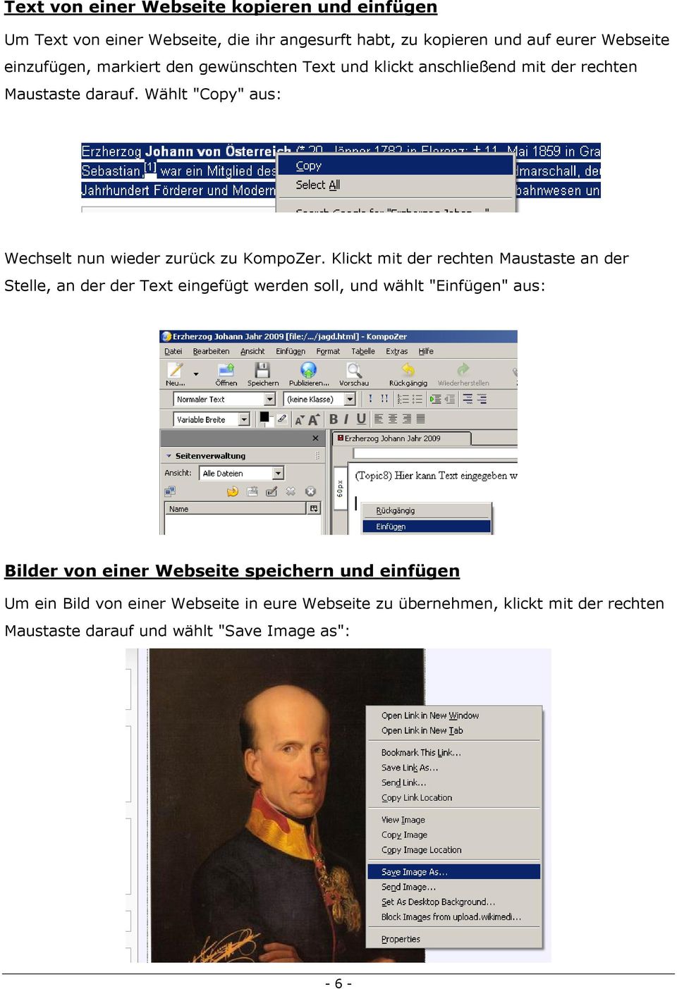 Klickt mit der rechten Maustaste an der Stelle, an der der Text eingefügt werden soll, und wählt "Einfügen" aus: Bilder von einer Webseite