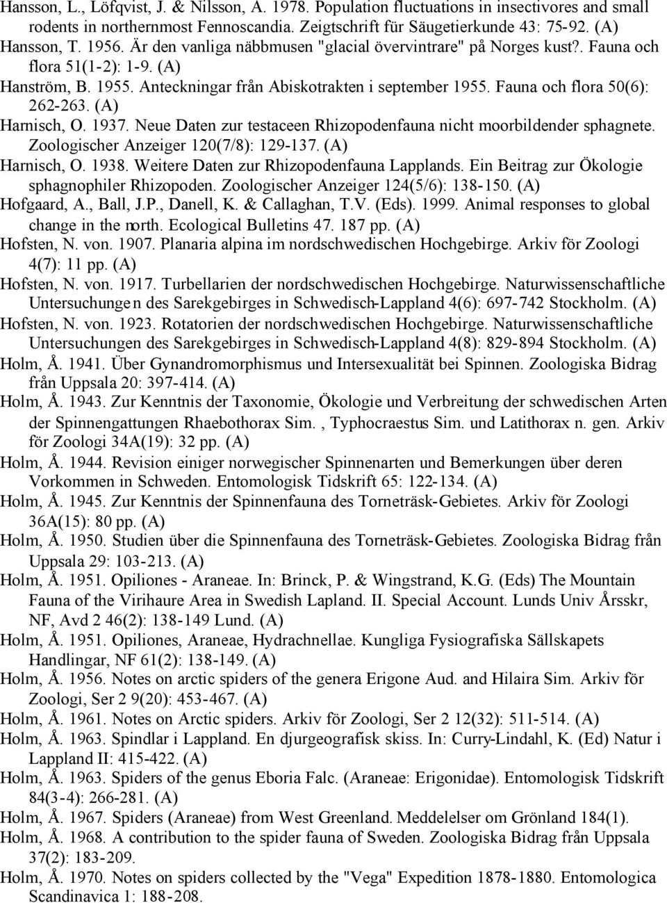 Harnisch, O. 1937. Neue Daten zur testaceen Rhizopodenfauna nicht moorbildender sphagnete. Zoologischer Anzeiger 120(7/8): 129-137. Harnisch, O. 1938. Weitere Daten zur Rhizopodenfauna Lapplands.
