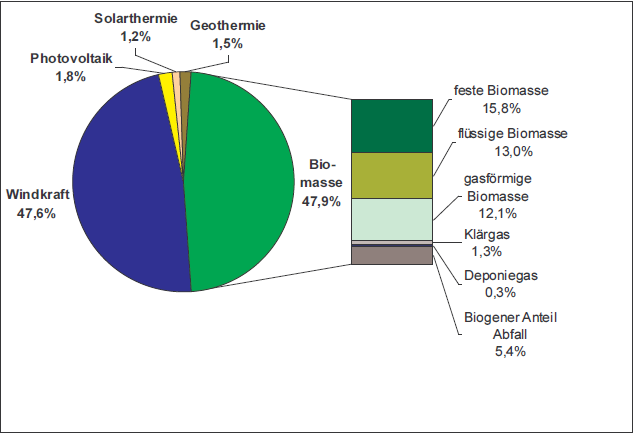 Energieversorgung Biomasse 2009 Biomasse hatte im Jahr 2009 mit einem Anteil von rund 48 % der gesamten Endenergie aus erneuerbaren Energiequellen in Schleswig-