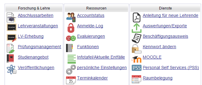 TERMINE DER LEHRVERANSTALTUNGEN / STUNDENPLAN Termine zu einzelnen Lehrveranstaltungen: Im Menüpunkt Lehrveranstaltungen finden Sie Ihre Lehrveranstaltungen. Durch Klick auf das W bzw.