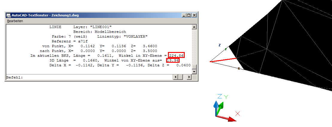 Screenshot CAD-Programm Im vorliegenden Fall wird die Verdrehung aus dem CAD Pogramm entnommen.
