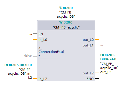 Azyklischer Baustein: Der Eingang x_connectionfault dient der Kommunikationsüberwachung.
