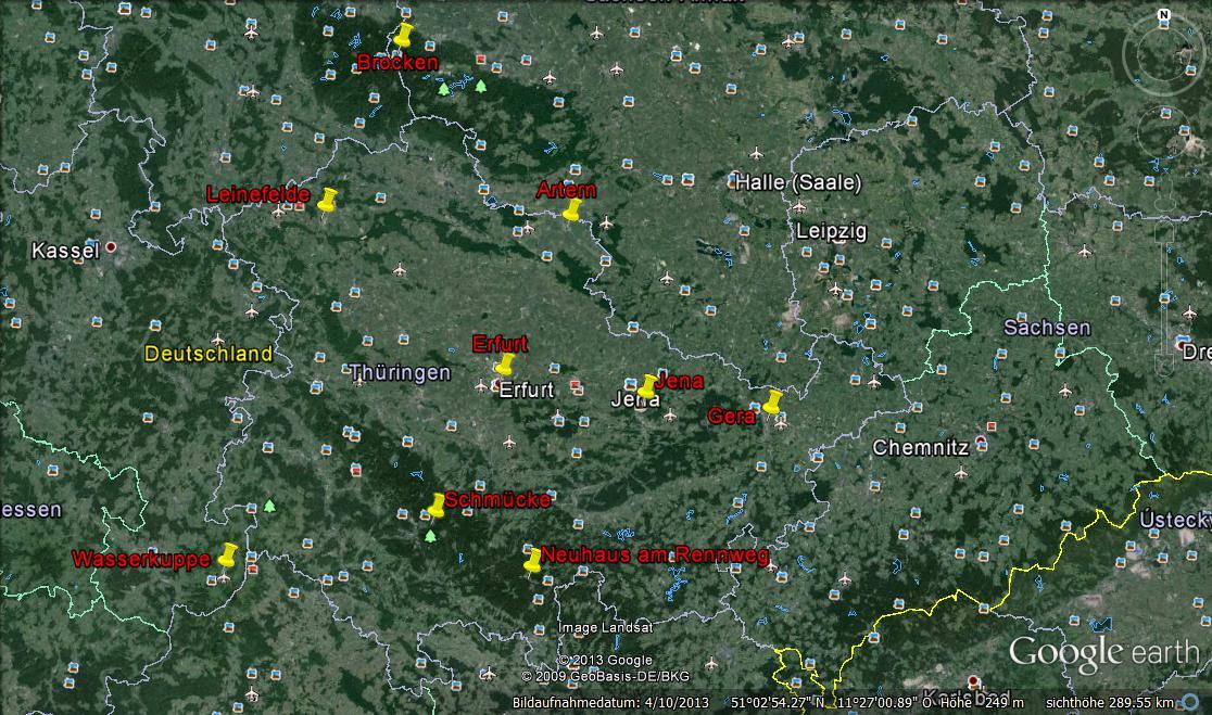 1. Einführung des Themas Karte von Thüringen mit Messstationseintragungen (rot)