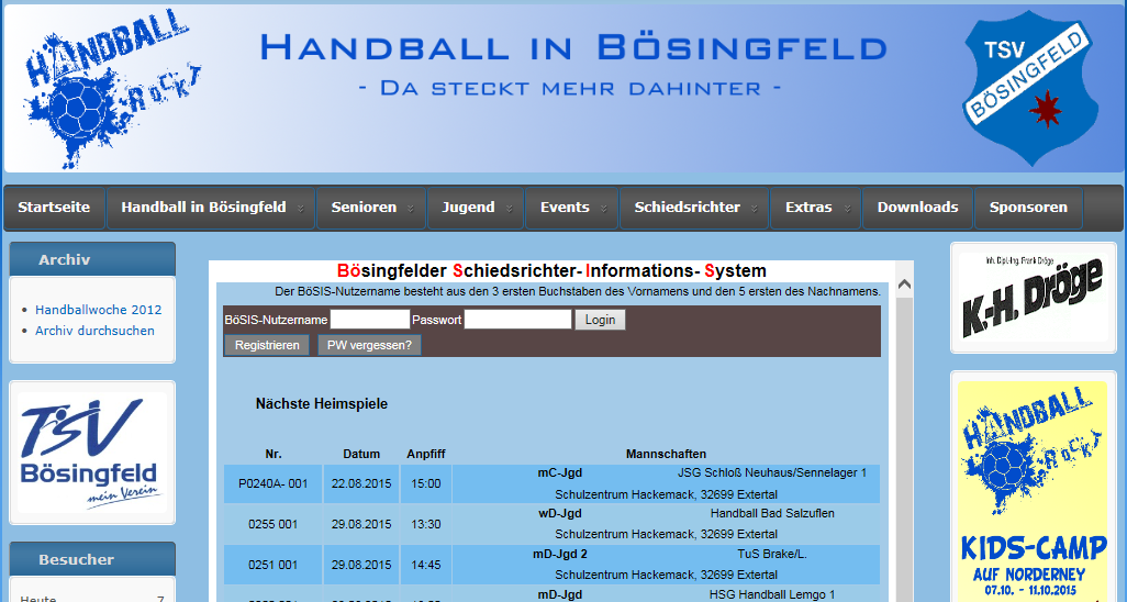 3 Wo finde ich das BöSIS Das BöSIS ist auf der Internetseite der Handballabteilung des TSV Bösingfeld (www.