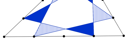 Aufgabe 6 Die Seiten eines Dreiecks sind jeweils in vier gleich lange Teilstrecken geteilt. Einige Teilpunkte sind wie in der Abbildung durch Strecken verbunden.