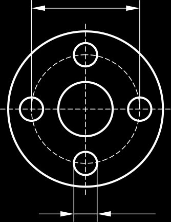 20 Teilungen (Beispiele): Beispiele für die Bemaßung von Lochkreisen: ø 28 4 x ø 6 ø 36 ø 36/4 x ø 6 ø 6 Beispiel für die Bemaßung eines Bauteils mit sich wiederholenden