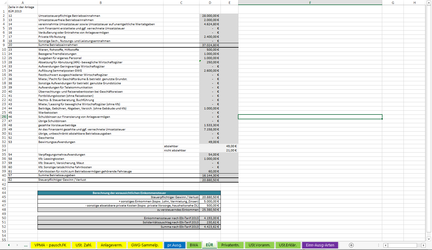 Bedienungsanleitung Excel Vorlage Einnahmen überschuss Rechnung 2013