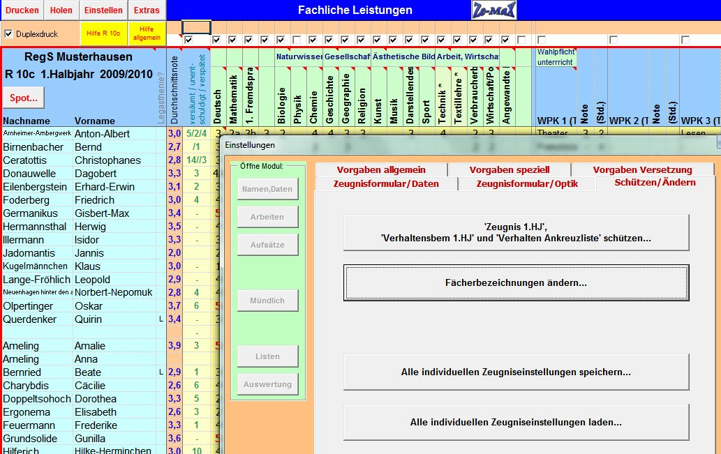 .Ändern von Fachbezeichnungen oder um Wechselfächer zu kennzeichnen (Fächer, die zum Halbjahr wechseln): 2 1 3 4 In der angegebenen Reihenfolge anklicken.