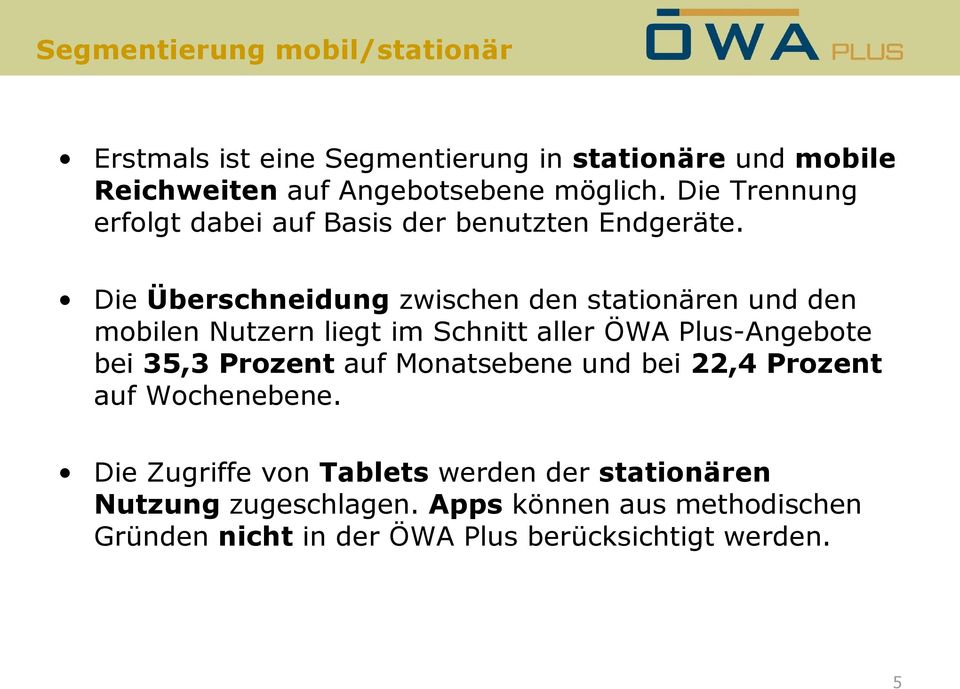 Die Überschneidung zwischen den stationären und den mobilen Nutzern liegt im Schnitt aller ÖWA Plus-Angebote bei 35,3 Prozent auf